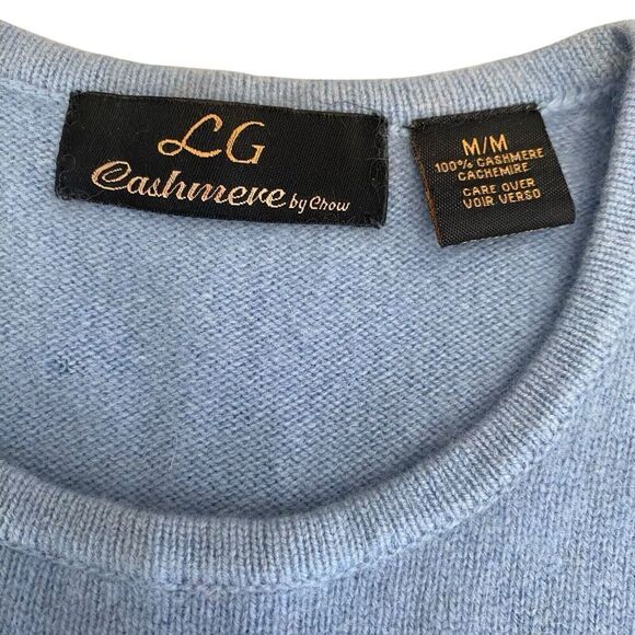 LG by Chow Cashmere Sweater Women's Medium Blue Pullover Cap Sleeves - Picture 4 of 4